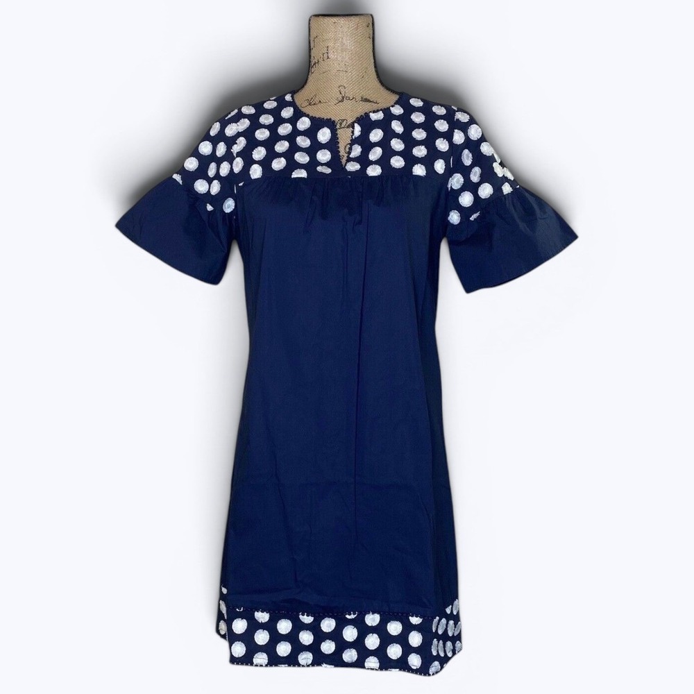 J Crew Dress Embroidered Dots Bell Sleeve Pom Pom Beach Resort Vacation‎ Sz 0
